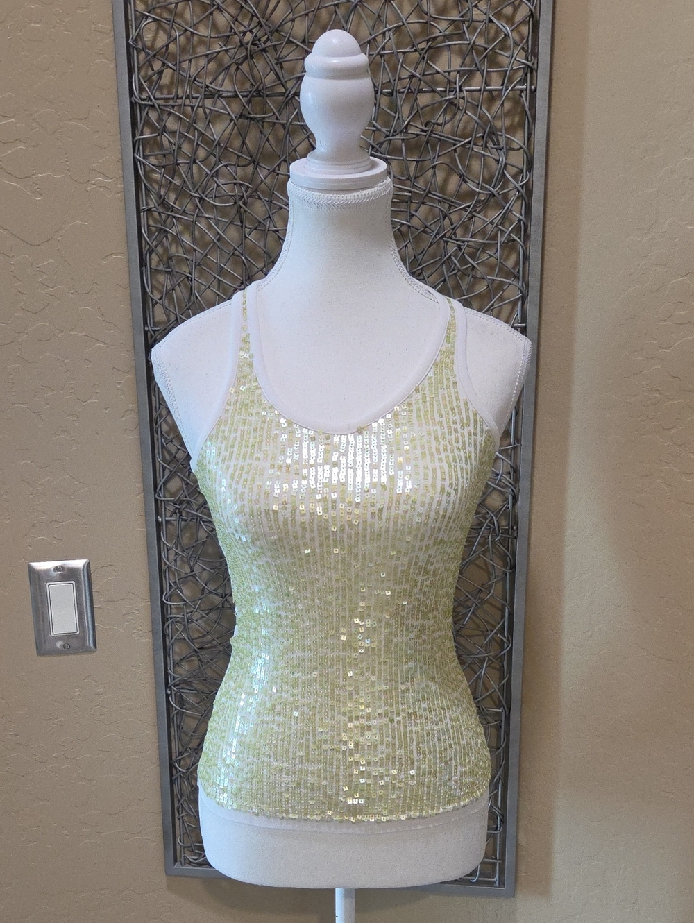 Alice + Olivia Soft Lime Sequin Tank Top